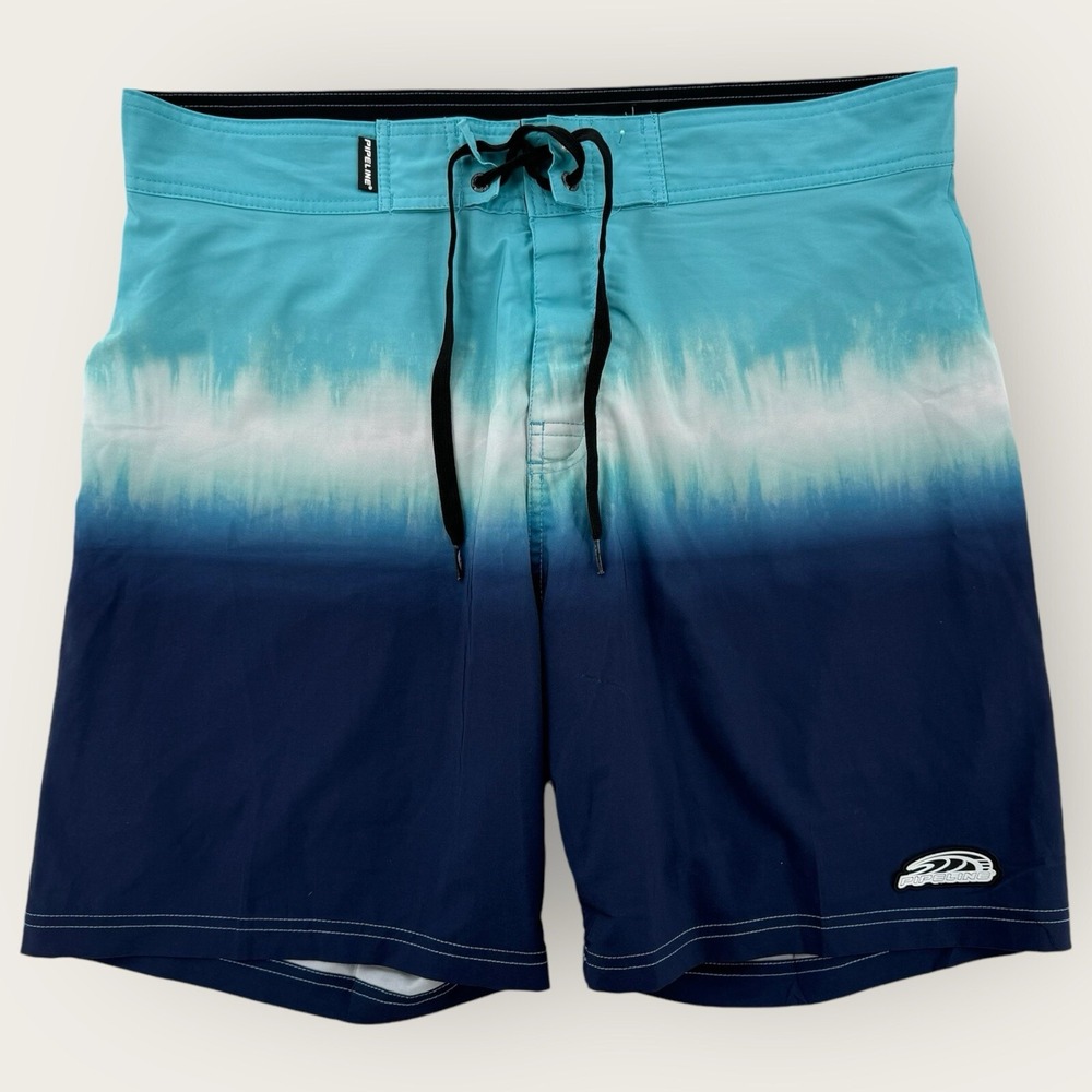 Pipeline Board Shorts Mens 38 Blue Ombre Striped Fade Retro Surf Swim Trunks 785